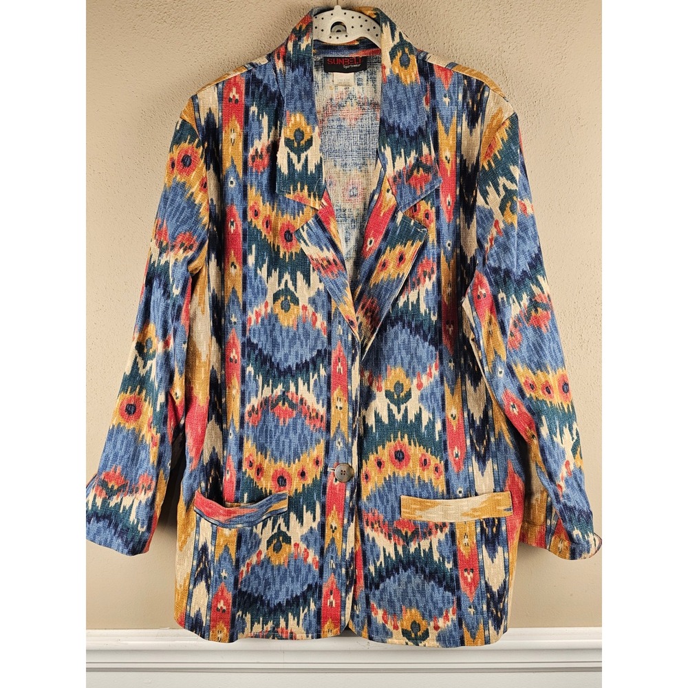 Vintage Sunbelt Sportswear Womens Aztec Western Print Blazer Jacket Medium Large